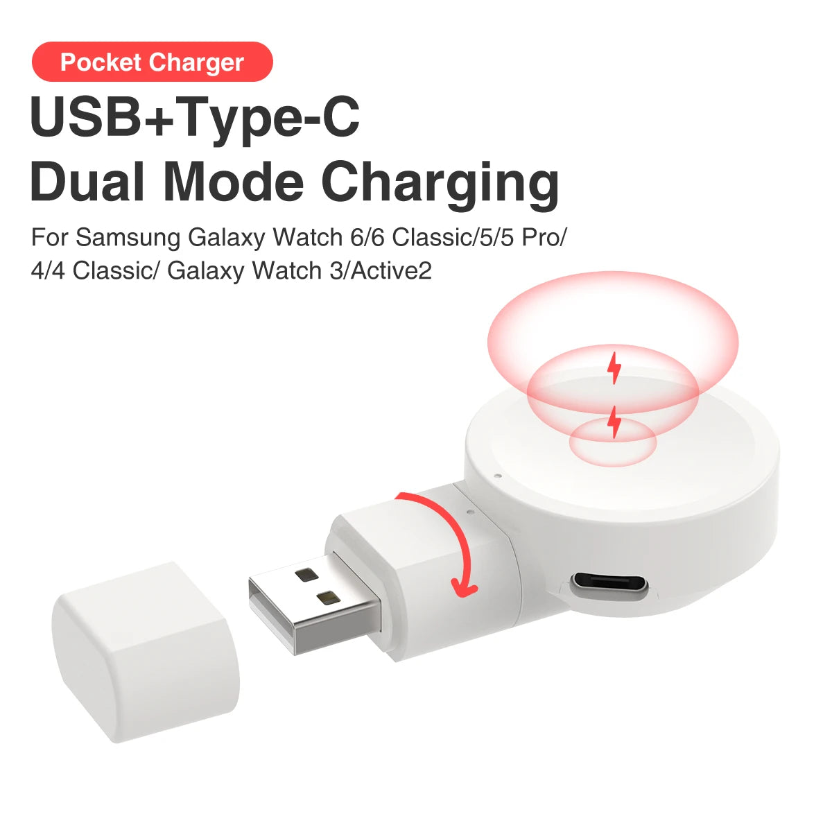 Revolutionary Dual Type C Magnetic Charger for All Samsung Galaxy Watch Models - Effortless Charging On-the-Go!