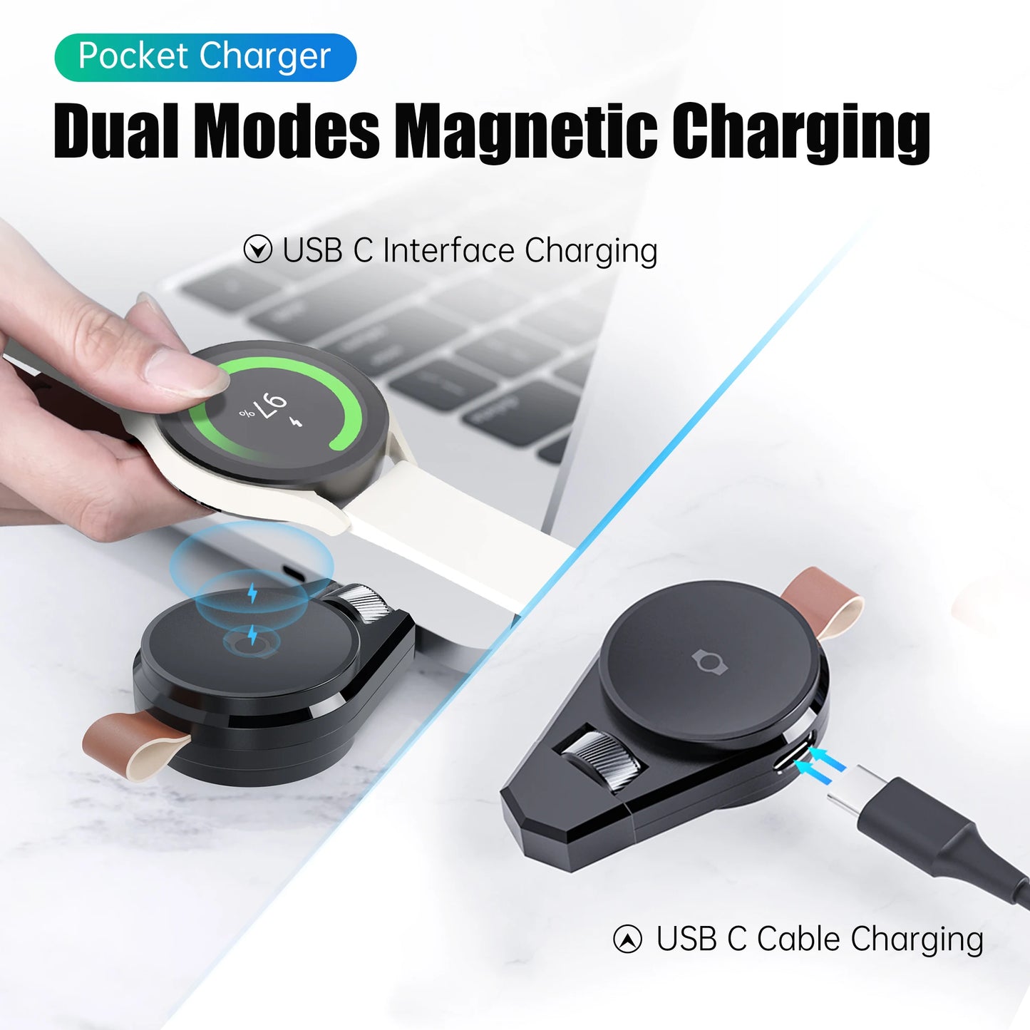 Revolutionary Dual Type C Magnetic Charger for All Samsung Galaxy Watch Models - Effortless Charging On-the-Go!