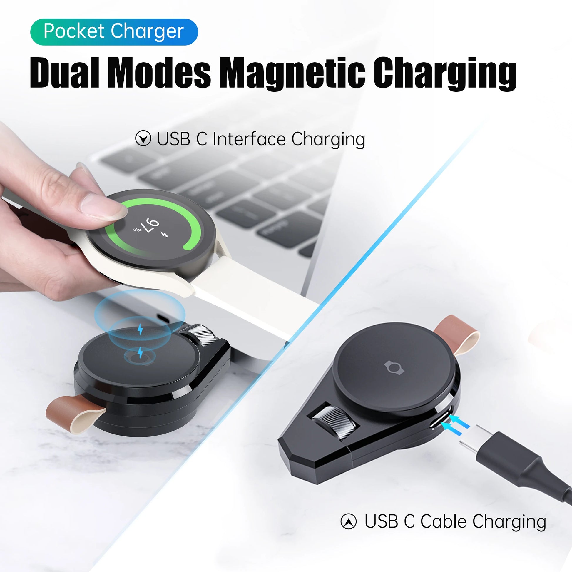 Revolutionary Dual Type C Magnetic Charger for All Samsung Galaxy Watch Models - Effortless Charging On-the-Go!