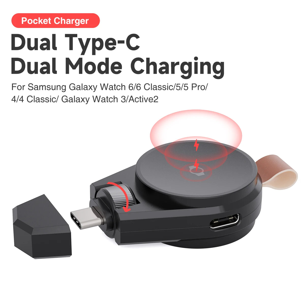 Revolutionary Dual Type C Magnetic Charger for All Samsung Galaxy Watch Models - Effortless Charging On-the-Go!