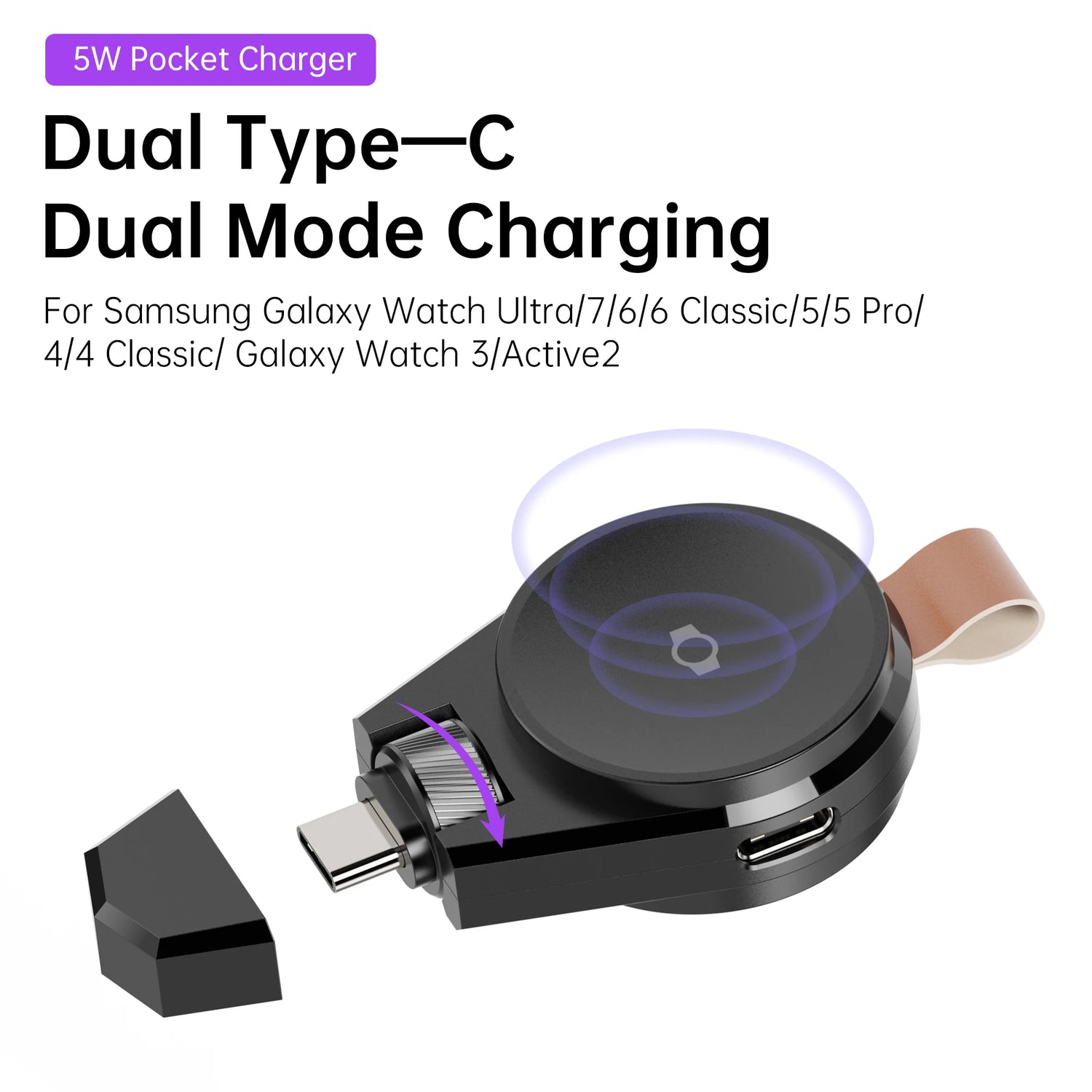 Revolutionary Dual Type C Magnetic Charger for All Samsung Galaxy Watch Models - Effortless Charging On-the-Go!