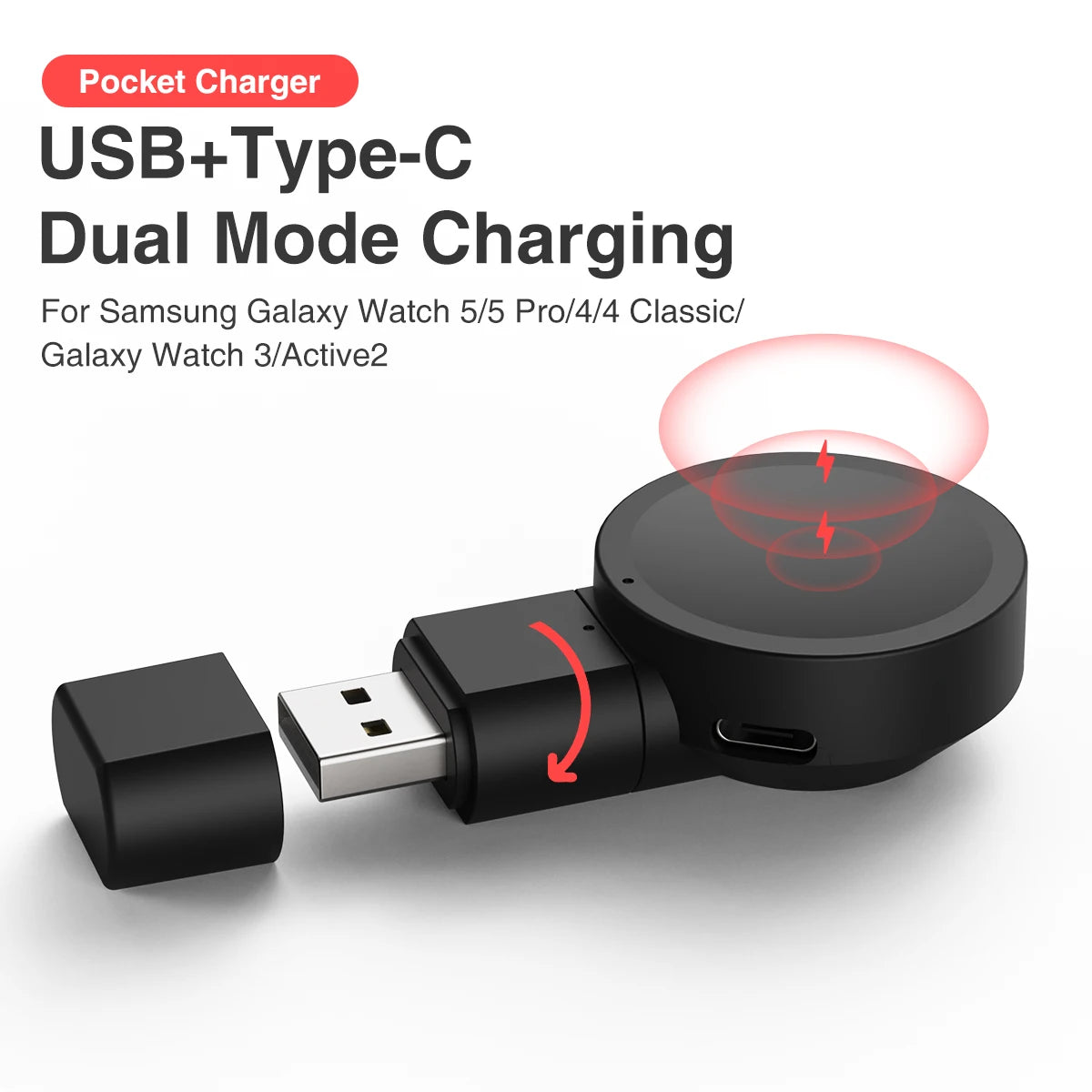 Revolutionary Dual Type C Magnetic Charger for All Samsung Galaxy Watch Models - Effortless Charging On-the-Go!